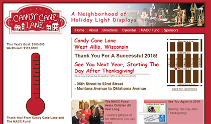 Screen shot of the Candy Cane Lane website