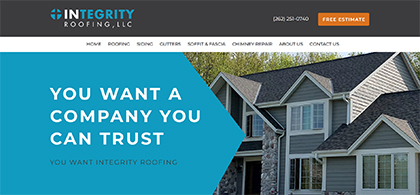 Screen shot of Milwaukee roofing company, Integrity Roofing's website.